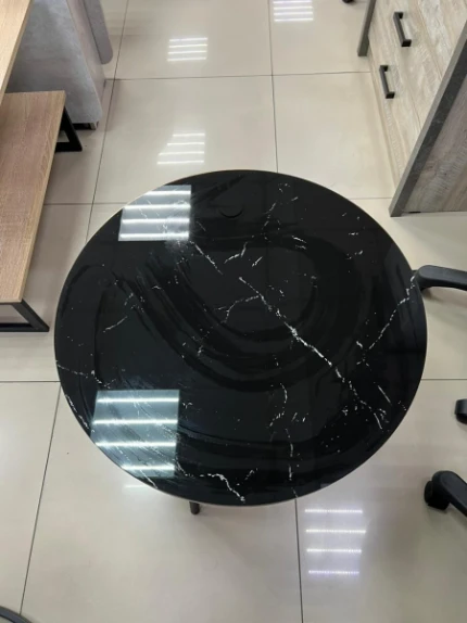 Фото для Стол журнальный Мальта стекло ф/п (Черный матовый, Мрамор черный) САН