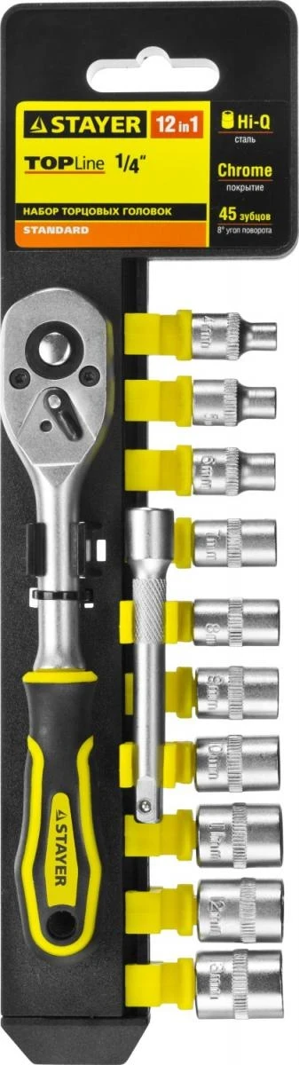 Фото для STAYER RSS 12S, 12 предм., (1/4″), набор торцовых головок и бит-головок (27754-H12)