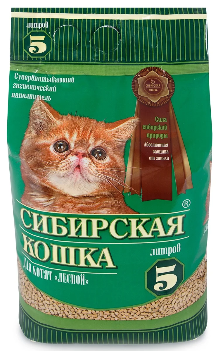 Наполнитель Сибирская Кошка 5л д/котят лесной древесные гранулы