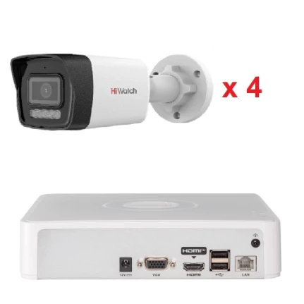 IP комплект видеонаблюдения Hiwatch DS-N204(C) + 4 DS-I450M(C)