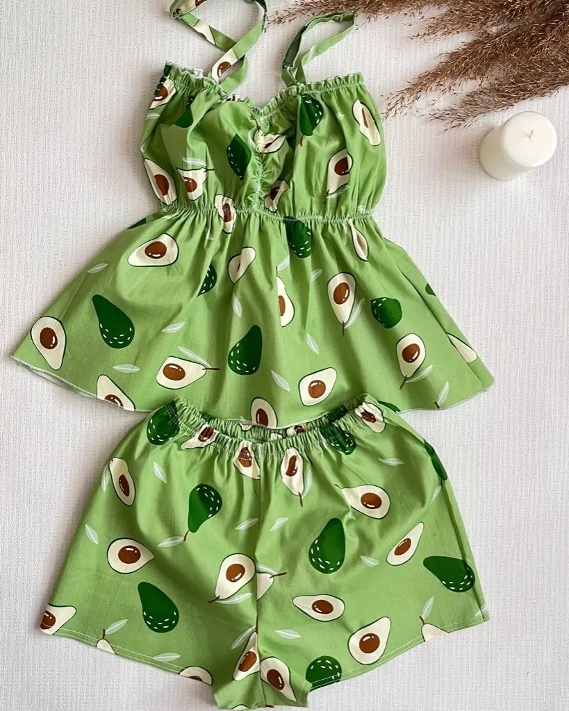 Пижама женская шорты топ на бретельках Авокадо цвет зеленый