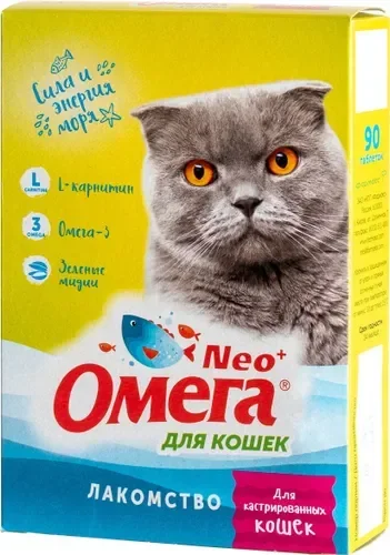 Омега Neo+" c L-карнитином "Для кастрированных кошек" для кошек, 90 таблеток