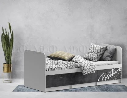 Фото для Вега NEW Позитив Кровать с ящ. 2036*800*в750(800*2000) белый/бетон темный