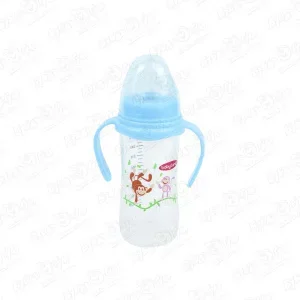 Бутылка baby land с ручками и широким горлом с силиконовой соской голубая 300мл 6мес