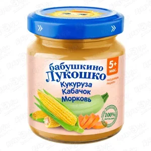 Фото для Пюре Бабушкино Лукошко кабачок-кукуруза-морковь 100г с 6мес