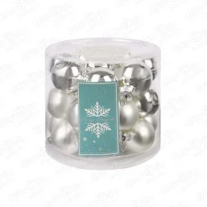 Фото для Набор украшений елочных мини шар базовый серебряные стеклянные 2см 24шт