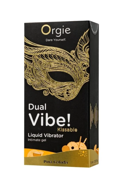 Фото для Съедобный гель с эффектом вибрации Orgie DUAL VIBE! - KISSABLE, со вкусом пина колада, 15 мл