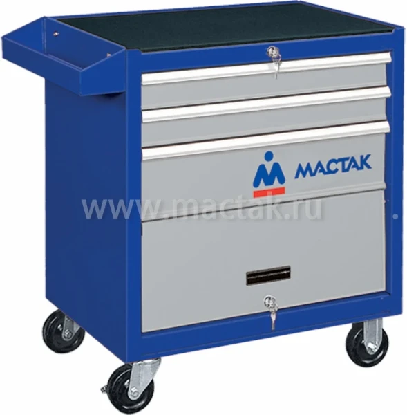 Фото для Тележка инструментальная, 3 полки и отсек, синяя МАСТАК 522-03581B